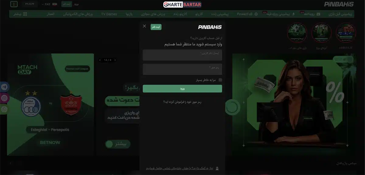 صفحه ورود به حساب کاربری سایت پین باهیس