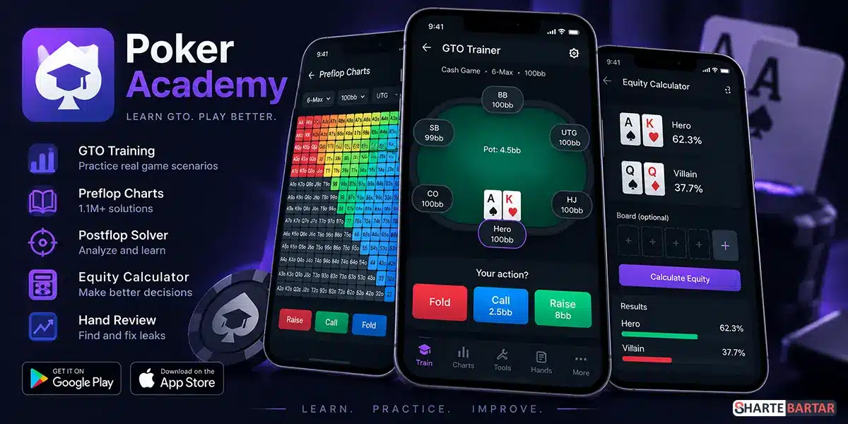 اپلیکیشن Poker Academy برای آموزش و تمرین پوکر